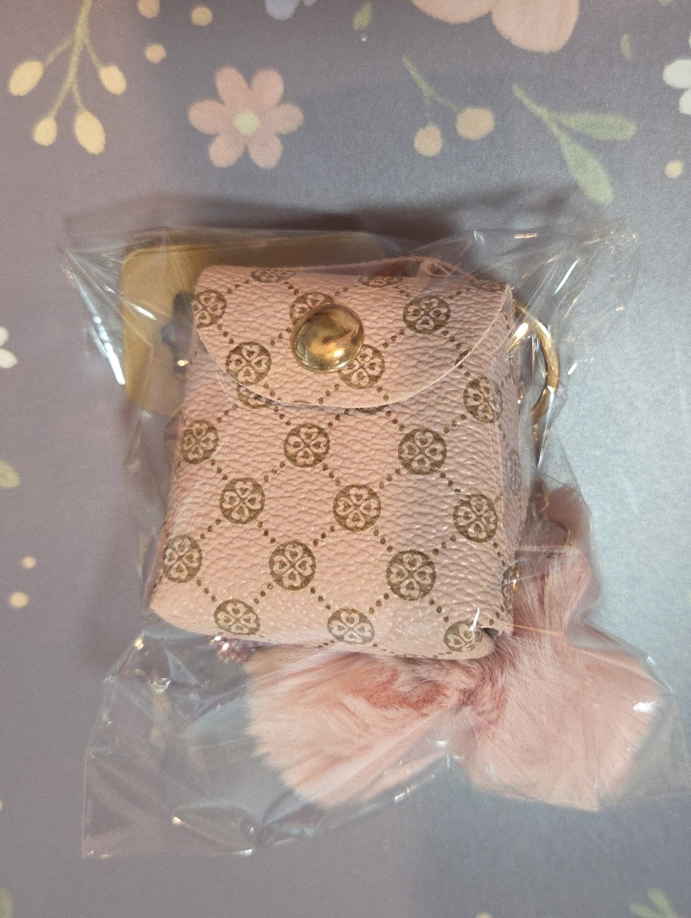Pink Faux-Fur Pom Pom Keychain Bag Charm with Crystal Accents - Picture 11 of 14